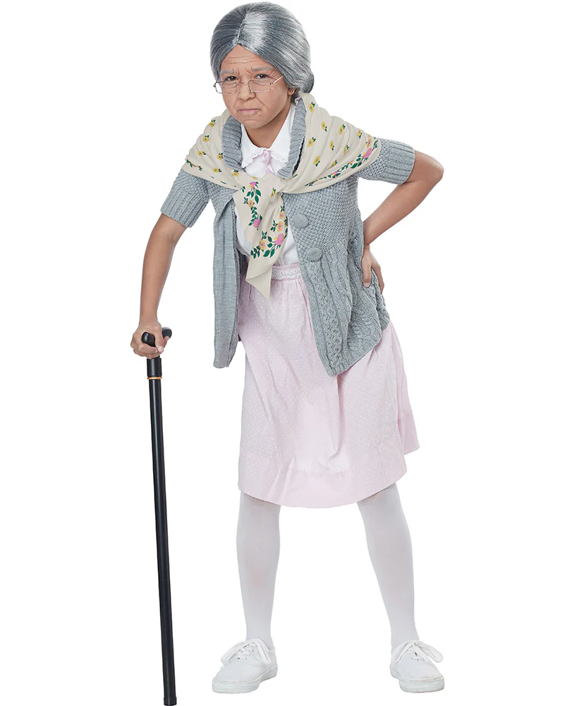 Grandma Babushka Kids Wig Glasses and Shawl Set - Image 2