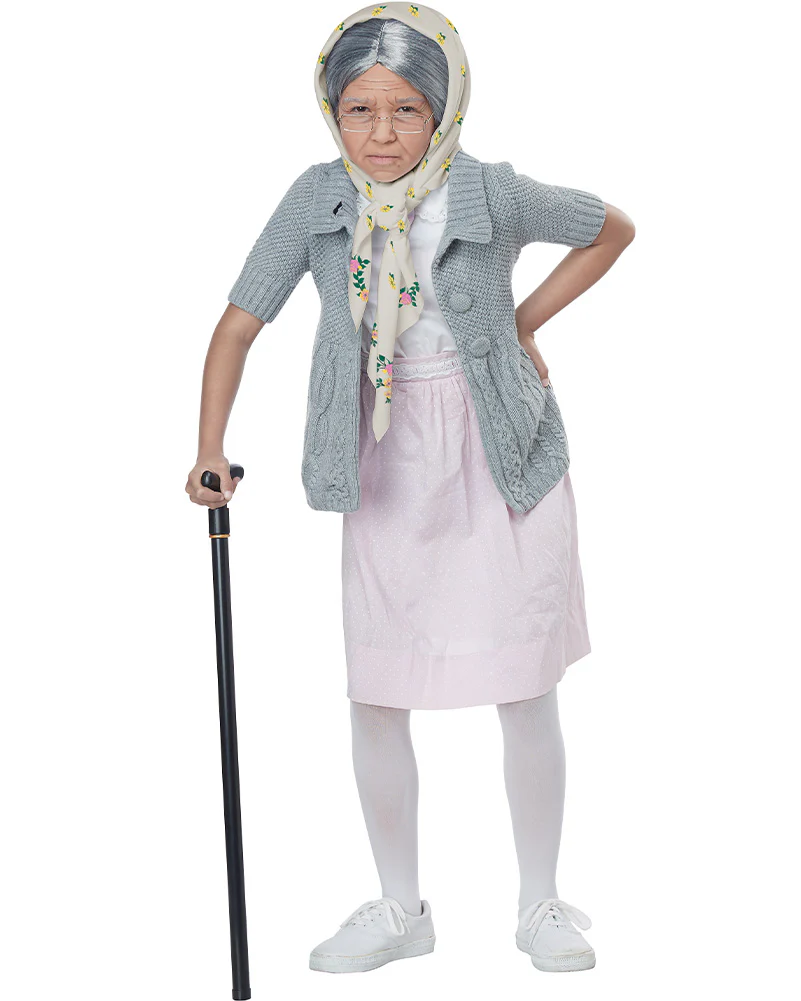 Grandma Babushka Kids Wig Glasses and Shawl Set - Image 3