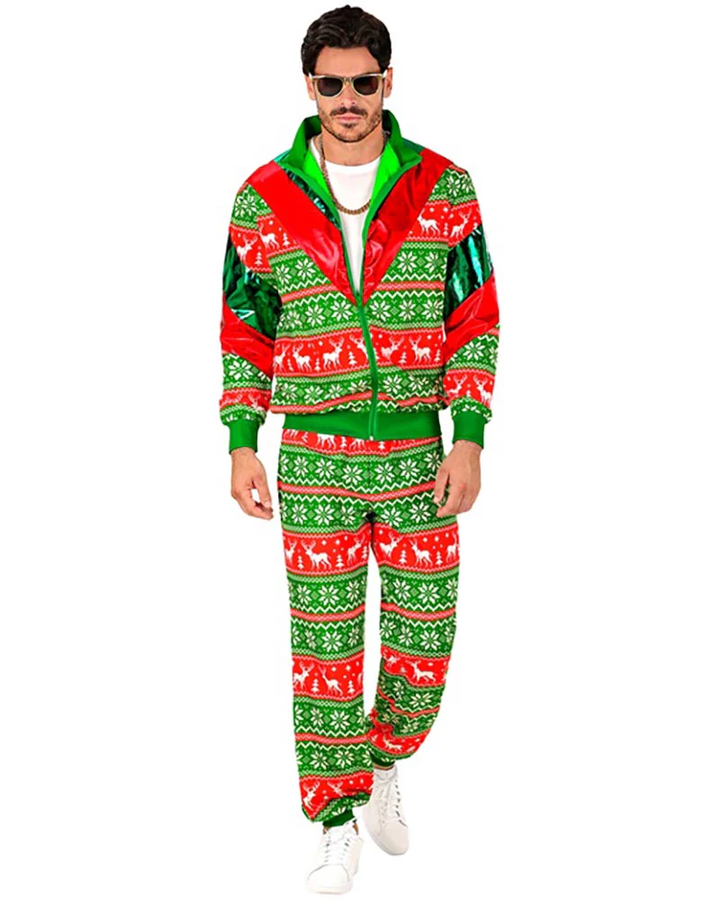 Green and Red Merry Christmas Adult Tracksuit - Image 2