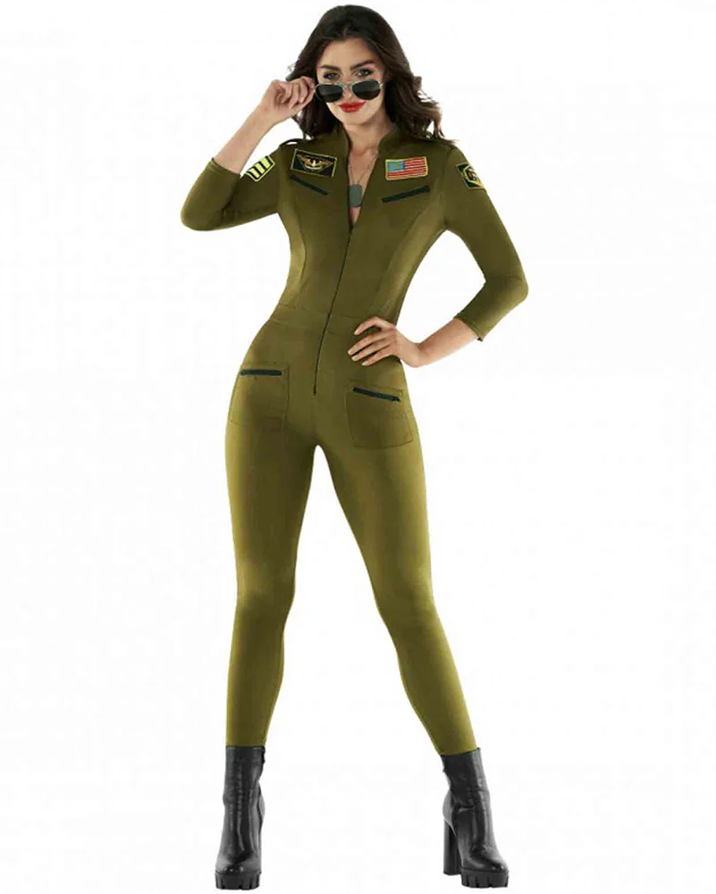 Green Aviator Bodysuit Womens Costume Size 8-10