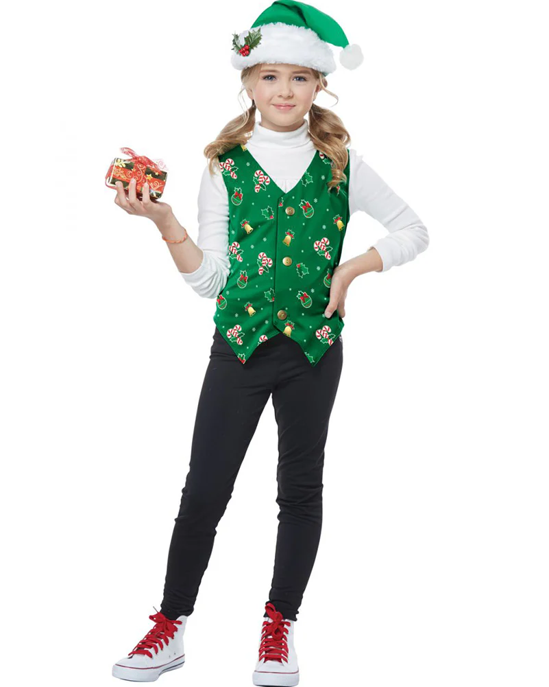 Green Christmas Holiday Vest Kids Christmas Costume - Image 3