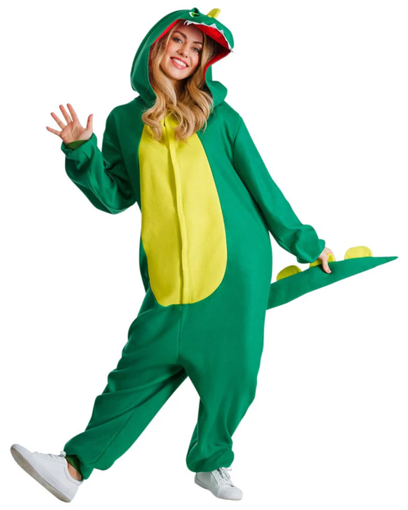 Green Dinosaur Onesie Adult Costume - Image 4