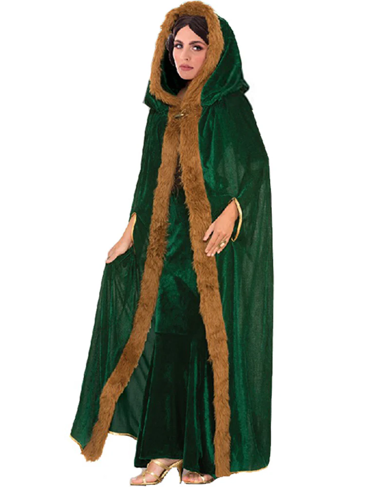 Green Faux Fur Trim Cape