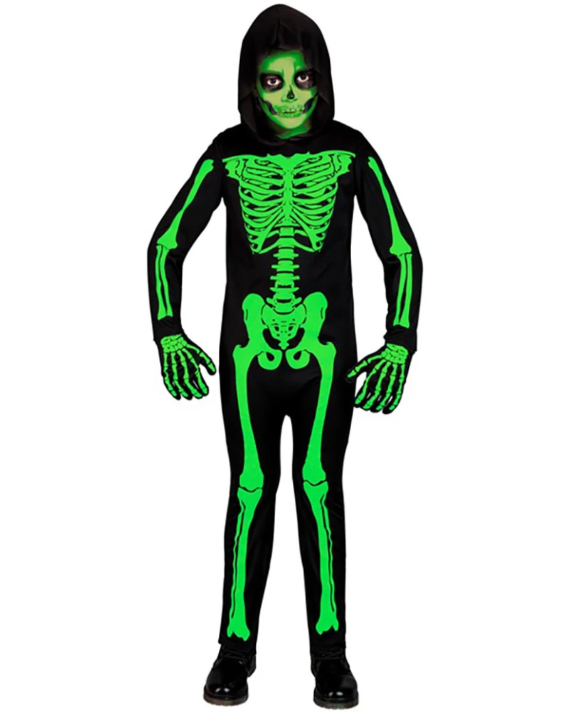 Green Skeleton Hooded Boys Costume