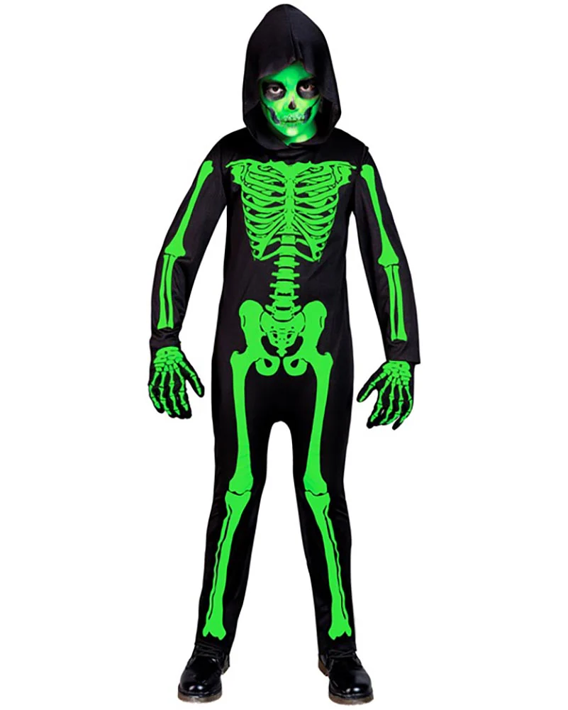 Green Skeleton Hooded Boys Costume - Image 2