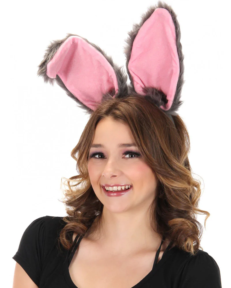 Grey Bendy Bunny Ears Deluxe Headband - Image 2