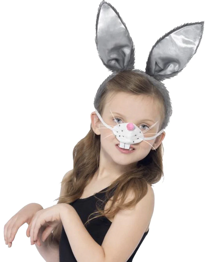 Grey Bunny Kids Nose Tail and Headband Set - Image 2