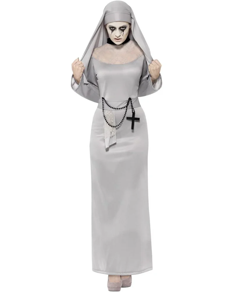 Grey Gothic Nun Womens Costume