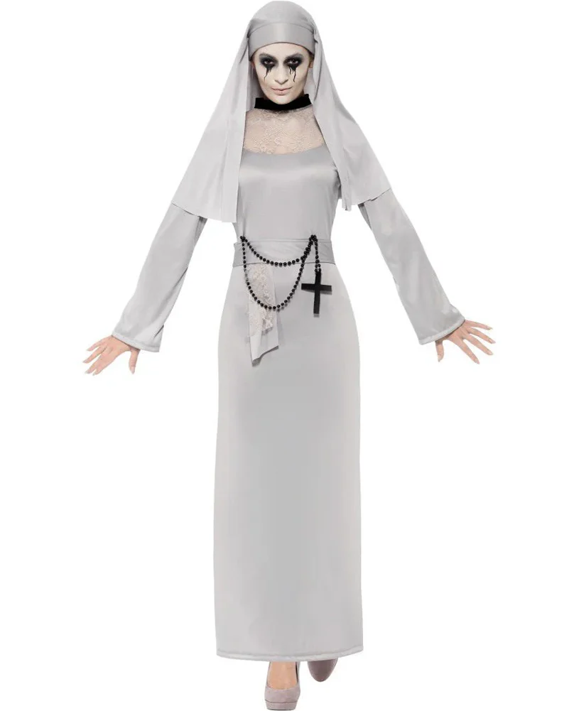Grey Gothic Nun Womens Costume - Image 4