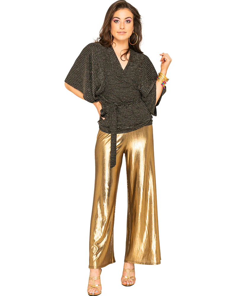 Groovy Lurex 70s Plus Size Womens Wrap Shirt - Image 4