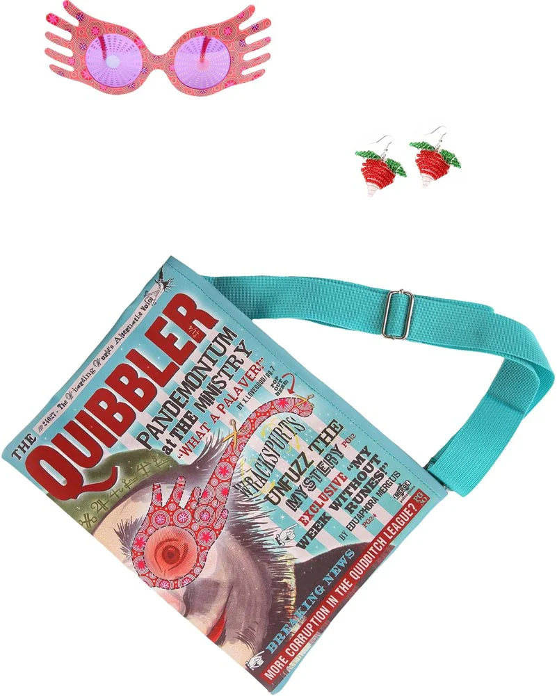 Premium Harry Potter Luna Lovegood Quibbler Bag Glasses and Beaded Earrings Set - Image 2