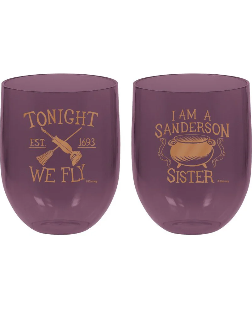 Disney Hocus Pocus Plastic Stemless Wine Glasses Pack of 2