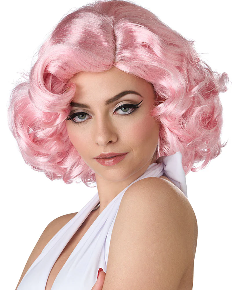 50s Hollywood Glamour Short Curly Pink Wig - Image 4