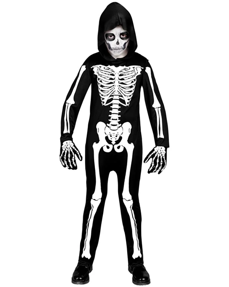 Hooded Skeleton Boys Costume