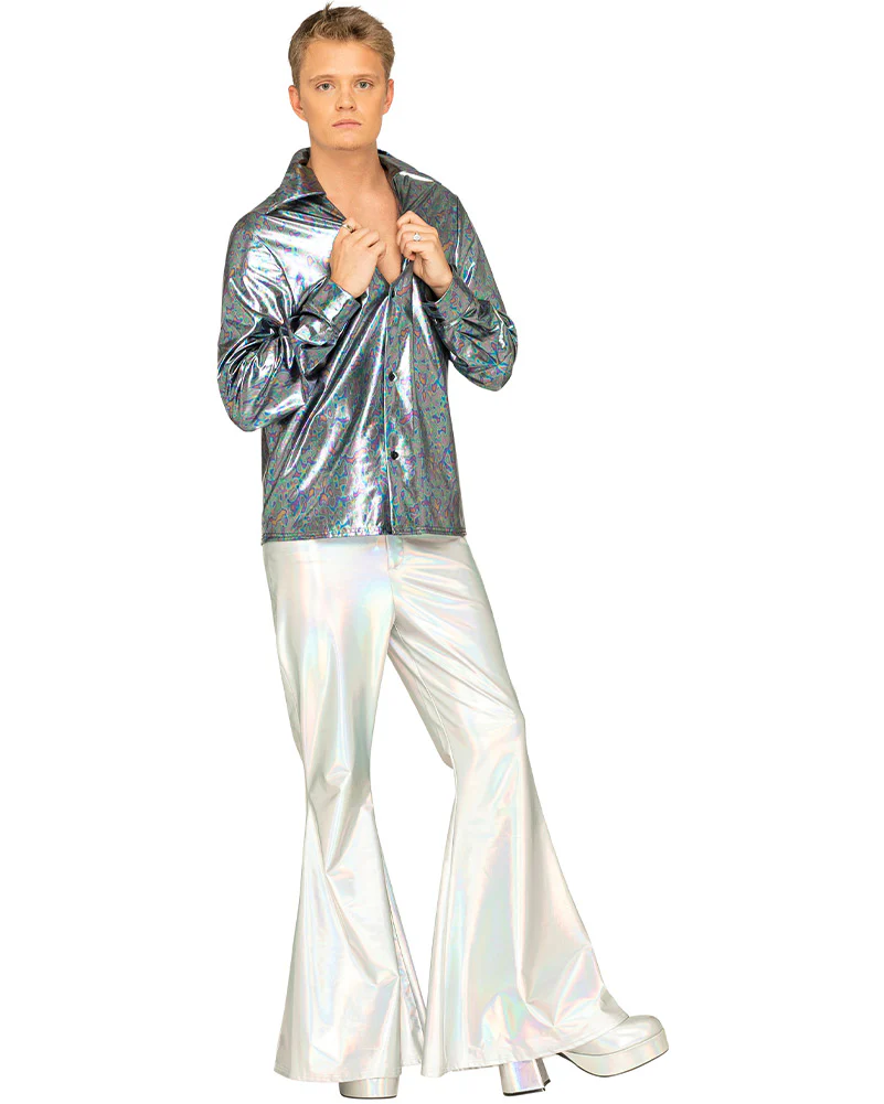 Hot Stuff Silver 70s Mens Plus Size Flares - Image 2