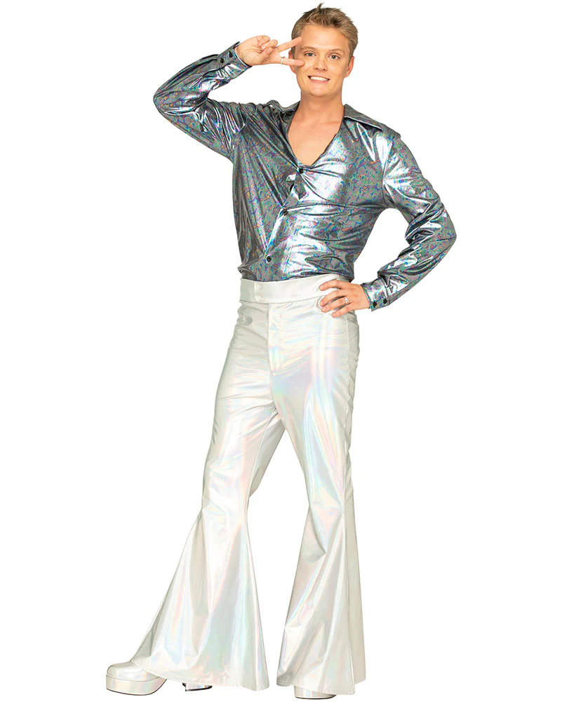Hot Stuff Silver 70s Mens Plus Size Flares - Image 4