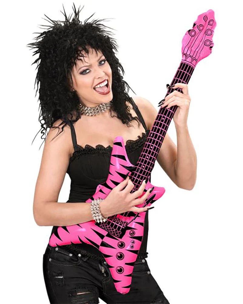 Inflatable Pink and Black Rock Guitar with Strap 95cm - Image 2