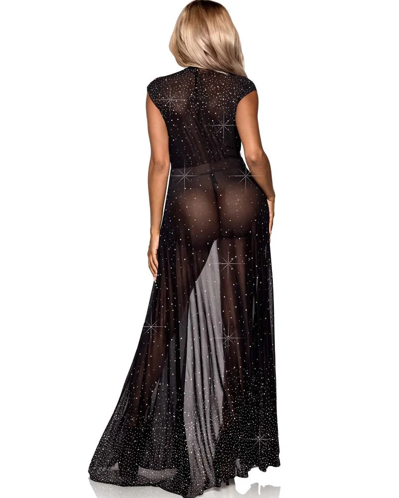 Iridescent Black Rhinestone Sheer Robe - Image 2