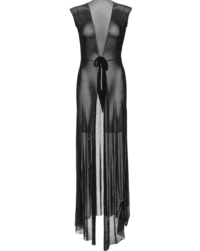 Iridescent Black Rhinestone Sheer Robe - Image 7