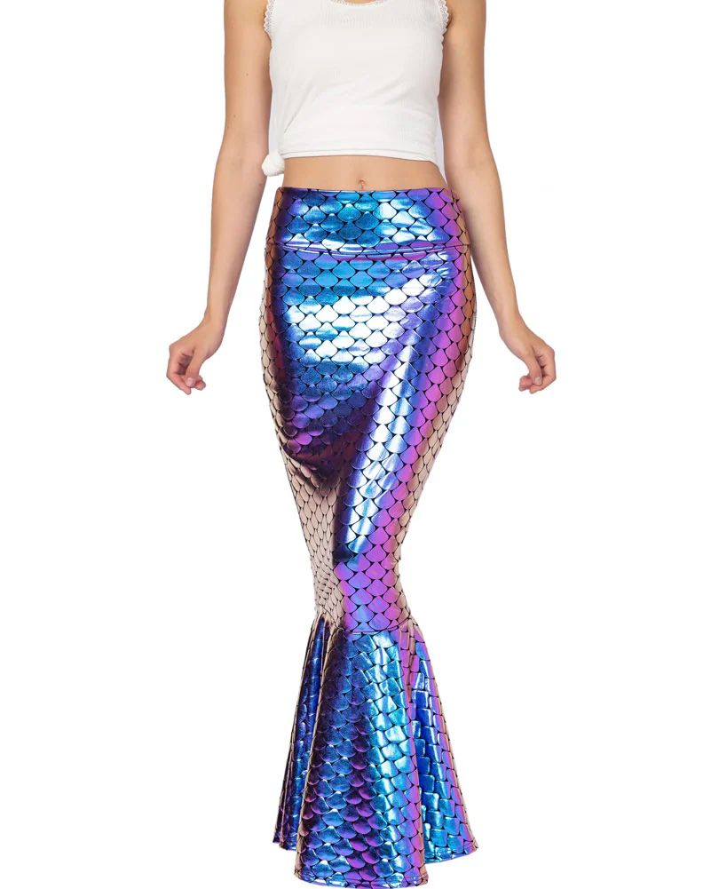 Iridescent Metallic Hologram Shiny Mermaid Womens Skirt - Image 2