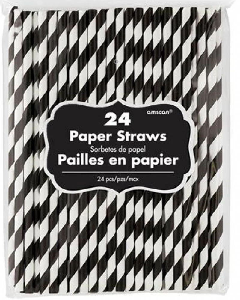 Jet Black 20cm Paper Straws Pack of 24