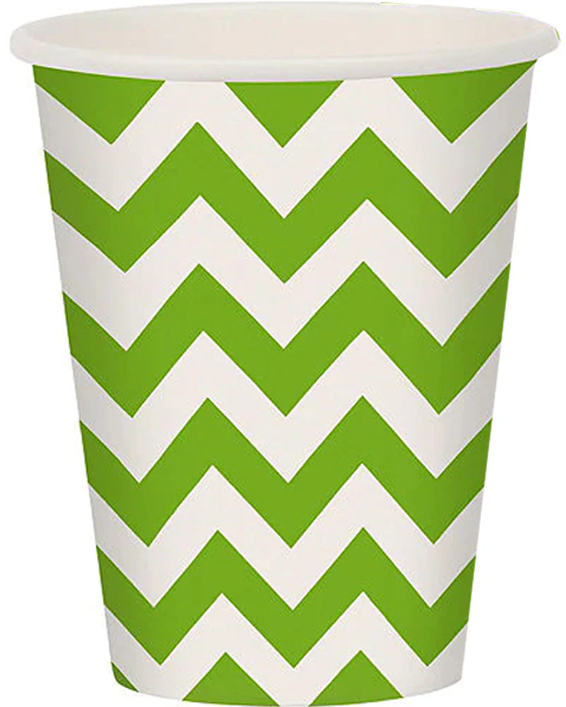 Kiwi Green Chevron 266ml Paper Cups Pack of 8