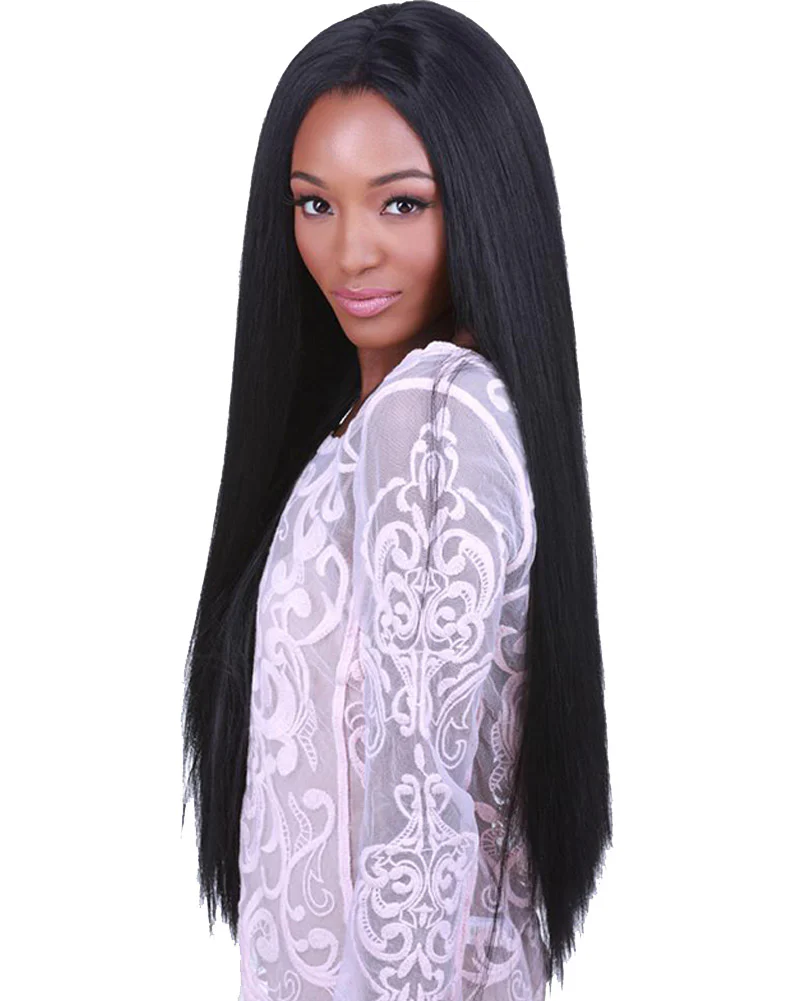 Lace Front Yaki Premium Long Black Wig - Image 2