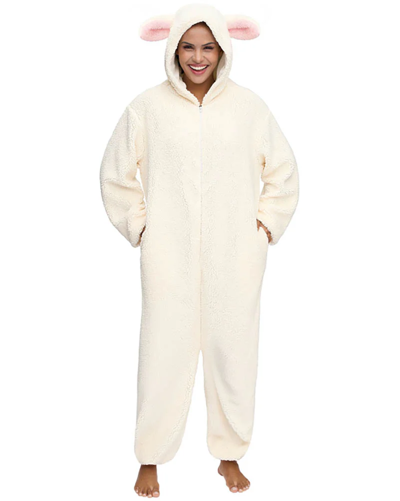 Lamb Hooded Adult Jumpsuit - Image 2