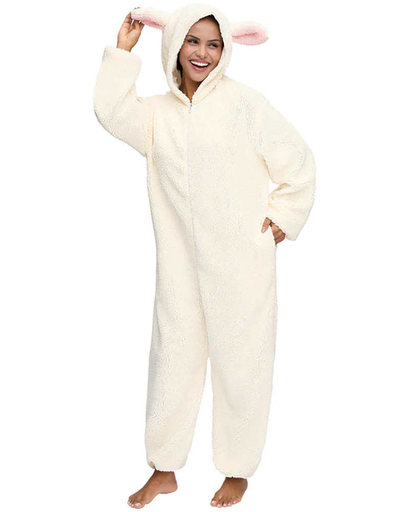 Lamb Hooded Adult Jumpsuit - Image 4
