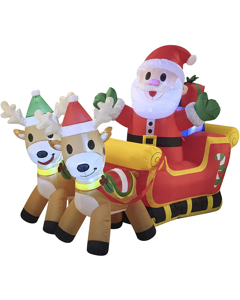 Large Santa on Cute Sleigh Christmas Lawn Inflatable 1.8m - Image 2
