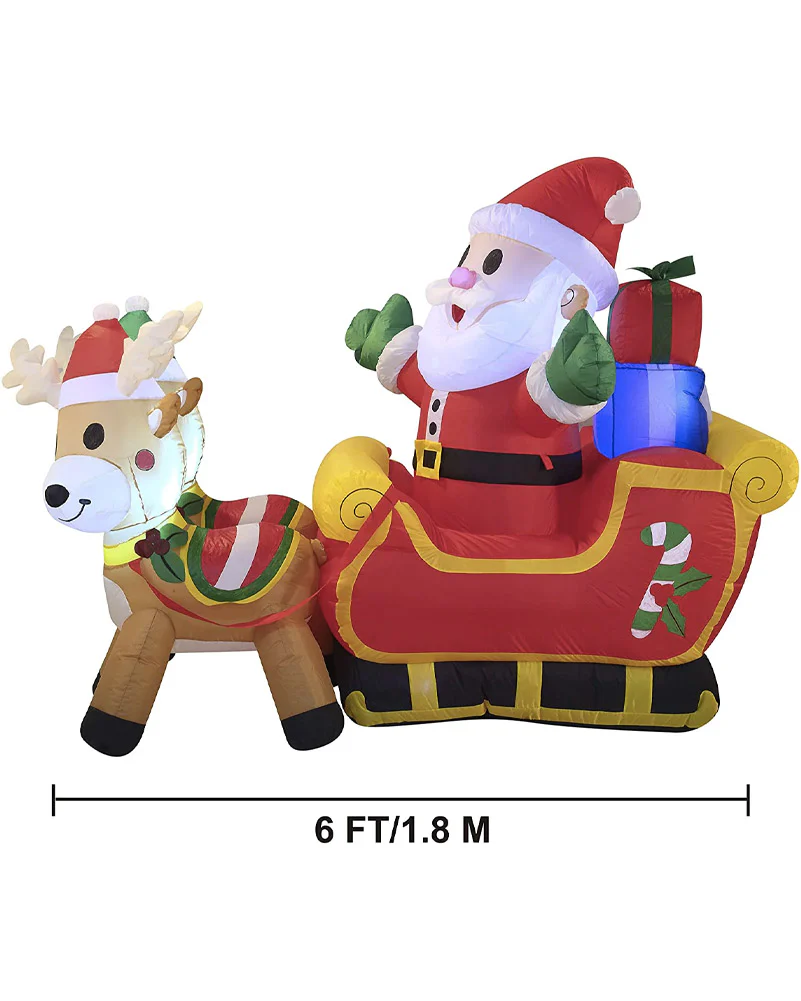 Large Santa on Cute Sleigh Christmas Lawn Inflatable 1.8m - Image 6