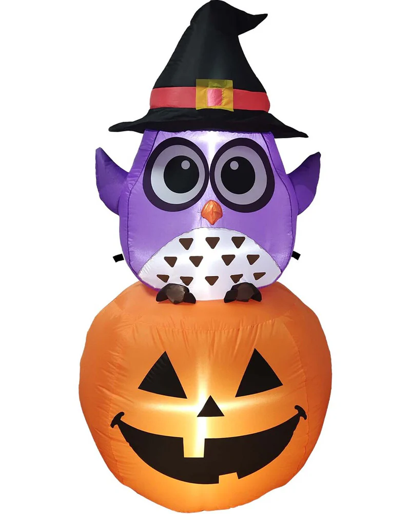 LED Owl On Pumpkin Lawn Inflatable 1.5m - Image 2