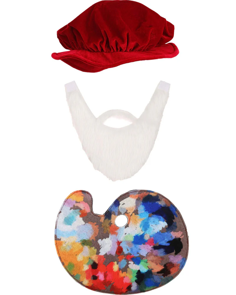 Leonardo da Vinci Deluxe Hat Beard Mustache and Palette Costume Set - Image 2