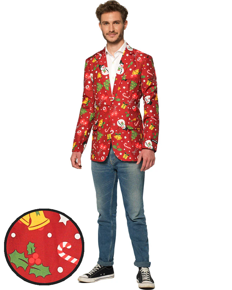 Light Up Red Christmas Icons Mens Suitmeister Jacket - Image 2