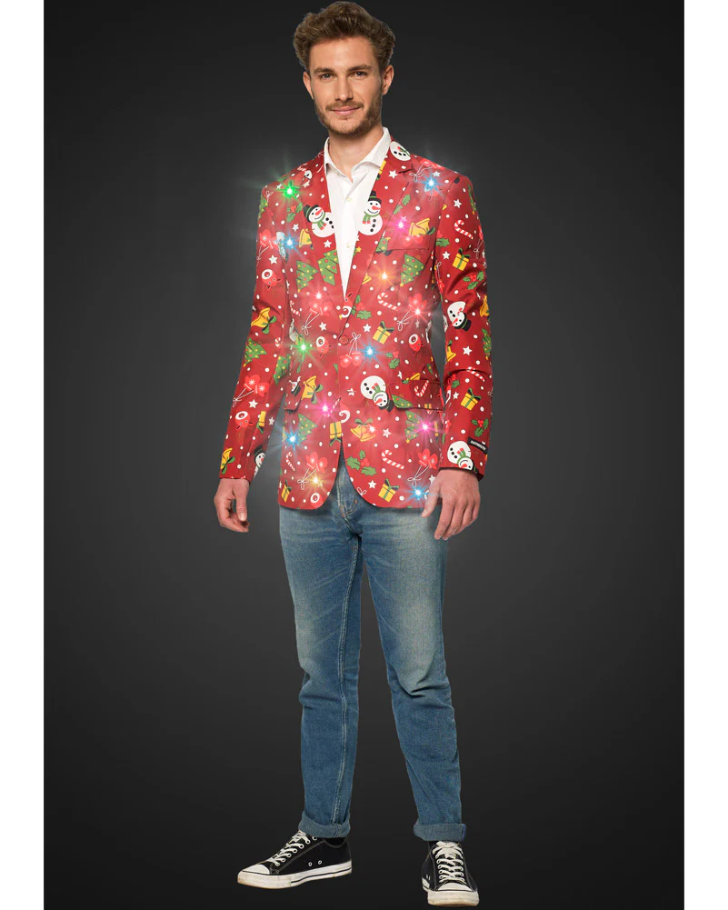 Light Up Red Christmas Icons Mens Suitmeister Jacket - Image 3