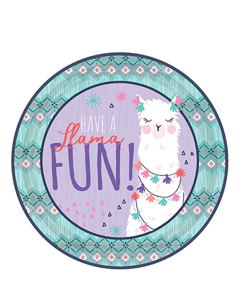 Llama Fun 22cm Round Plate Pack of 8