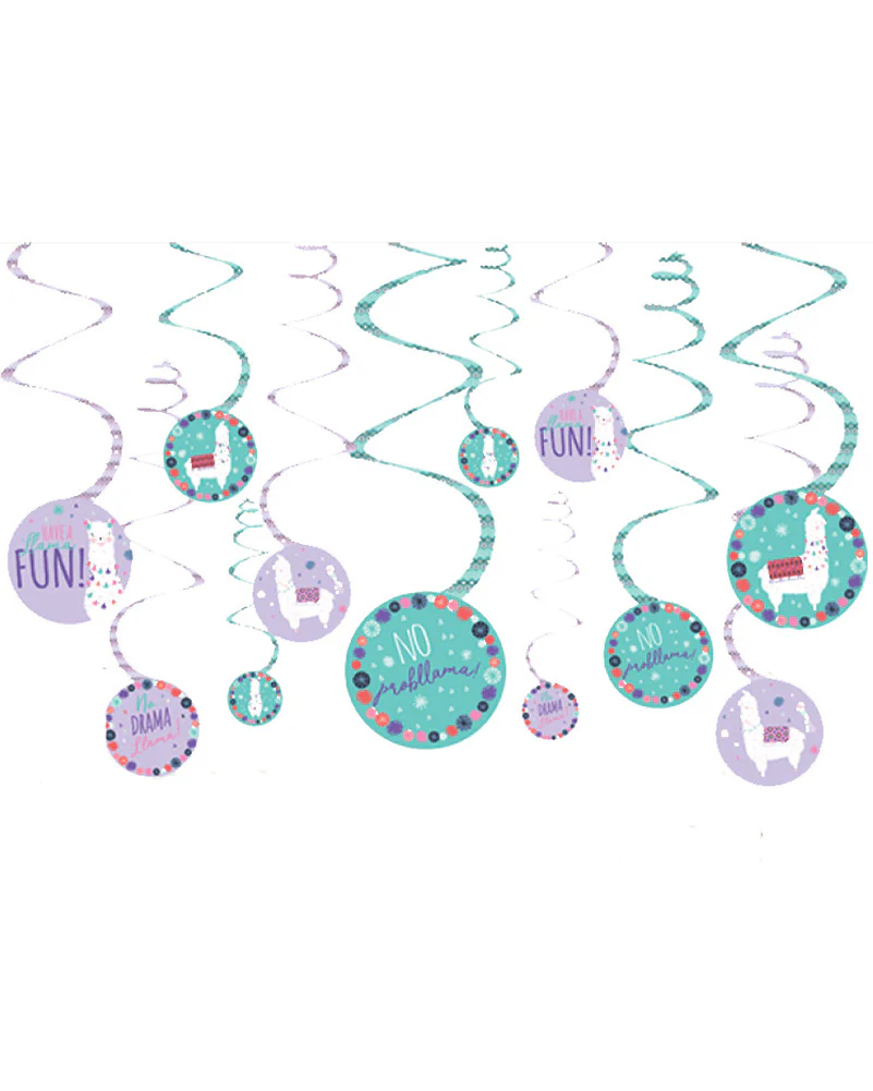 Llama Fun Hanging Swirl Decorations Pack of 12