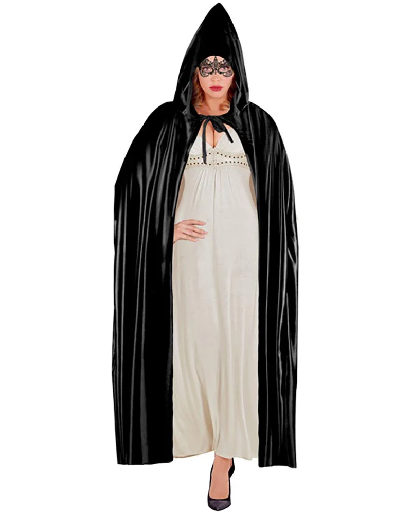 Long Black Hooded Adult Cape - Image 2