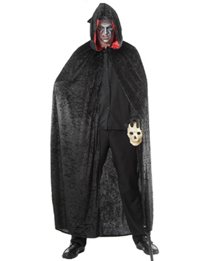 Long Black Velvet Hooded Cape