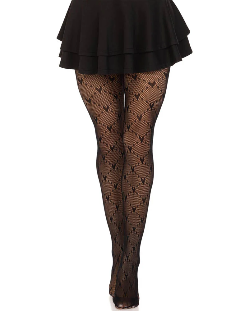 Love Struck Heart Black Net Stockings - Image 4