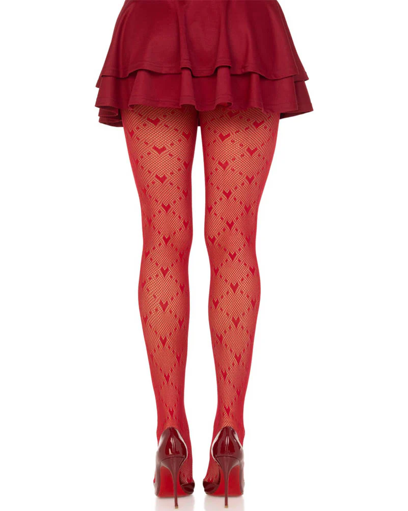Love Struck Heart Red Net Stockings - Image 2