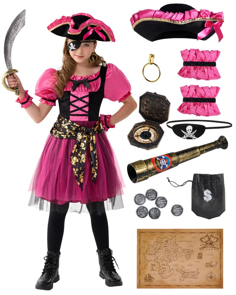Magenta Pirate Girls Costume - Image 2