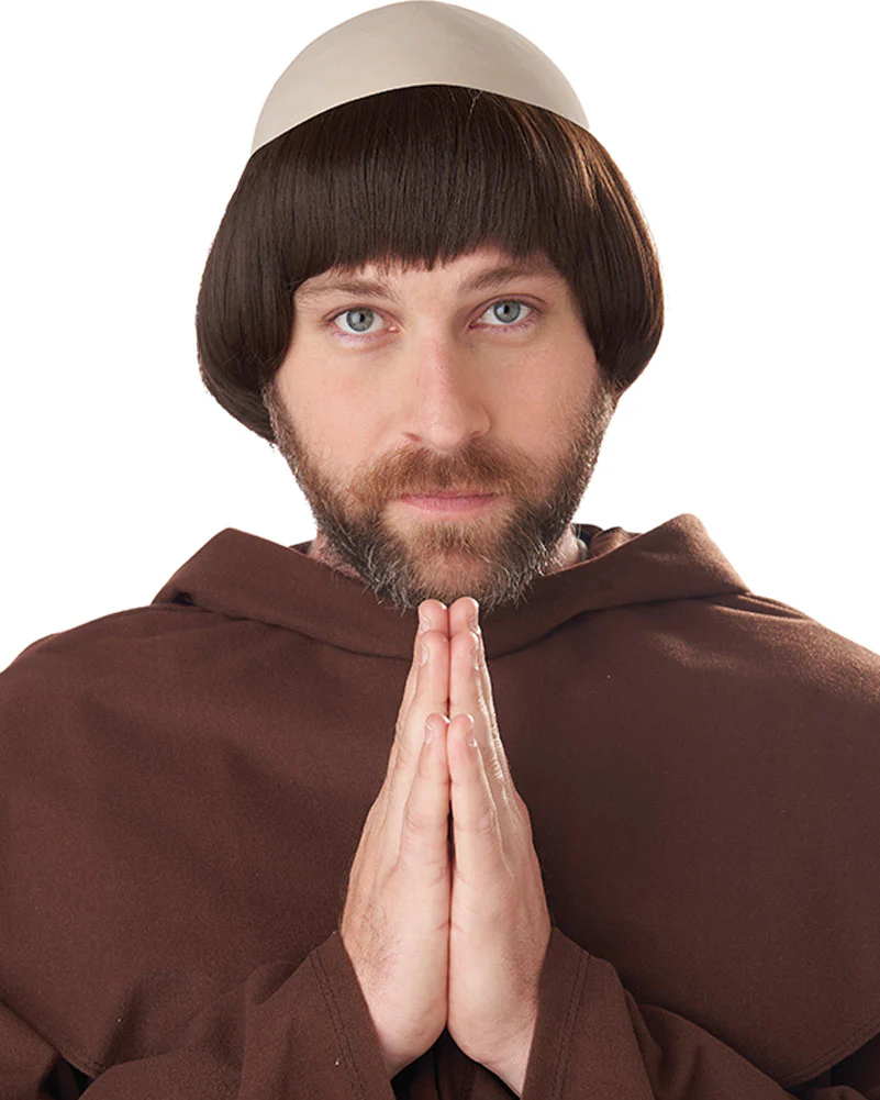Medieval Friar Short Brown Wig with Bald Cap