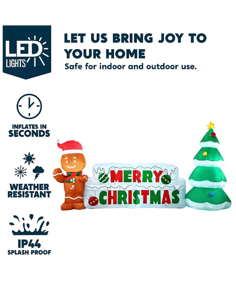 Merry Christmas Sign with Tree and Gingerbread Man Lawn Inflatable 3m - Image 10