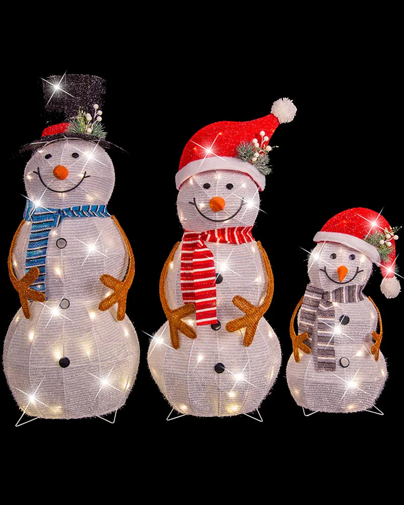 Mesh Tinsel Snowman Family Lawn Decoration with Christmas LEDs - Image 2
