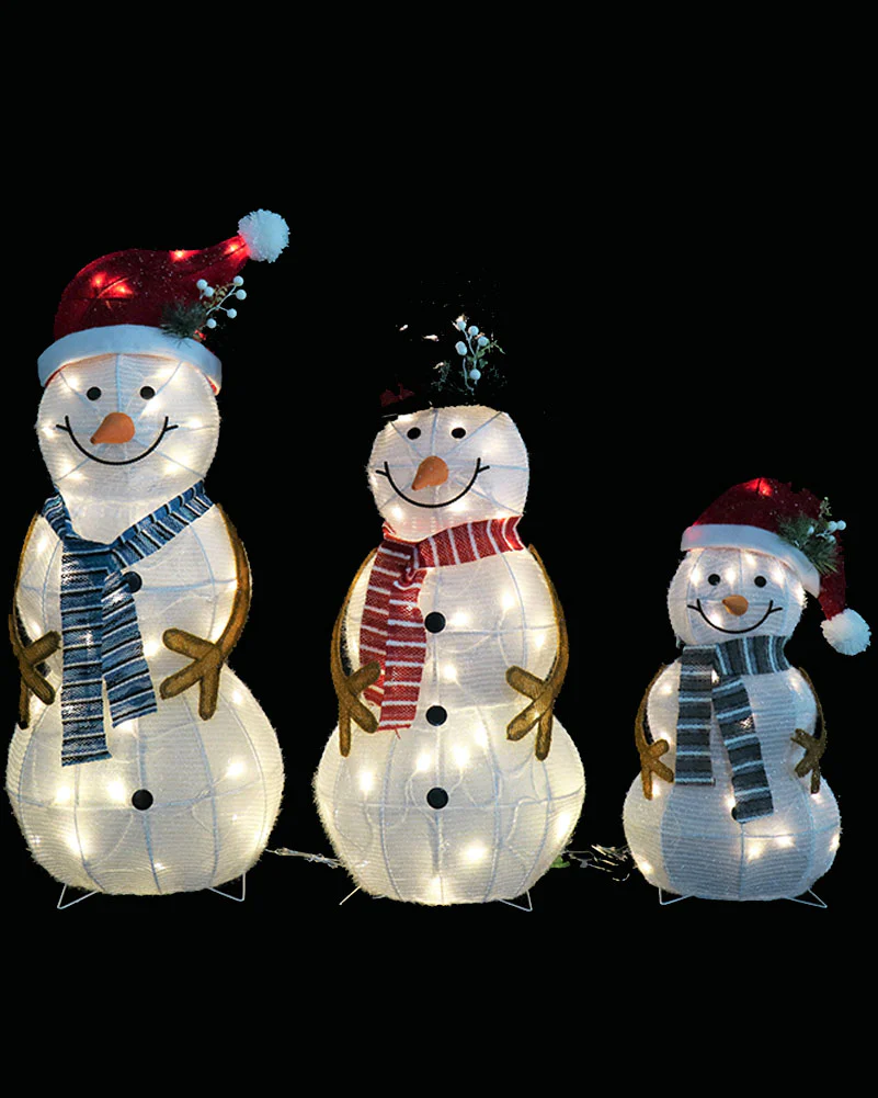 Mesh Tinsel Snowman Family Lawn Decoration with Christmas LEDs - Image 3