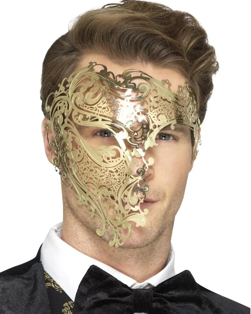 Metal Filigree Phantom Deluxe Half Mask