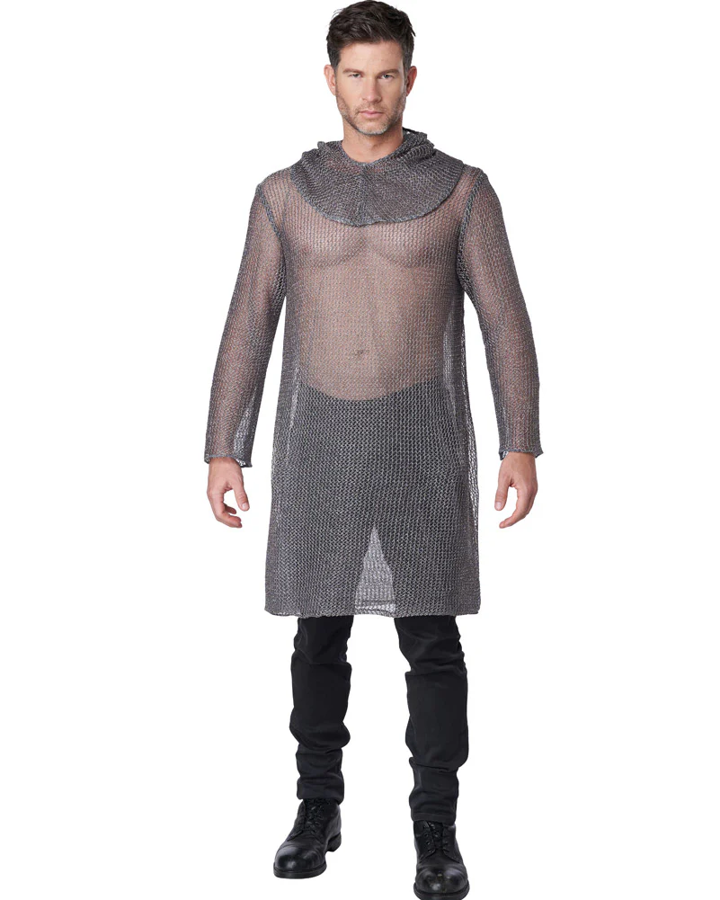 Metallic Knit Chainmail Tunic and Cowl Adult Costume - Image 2