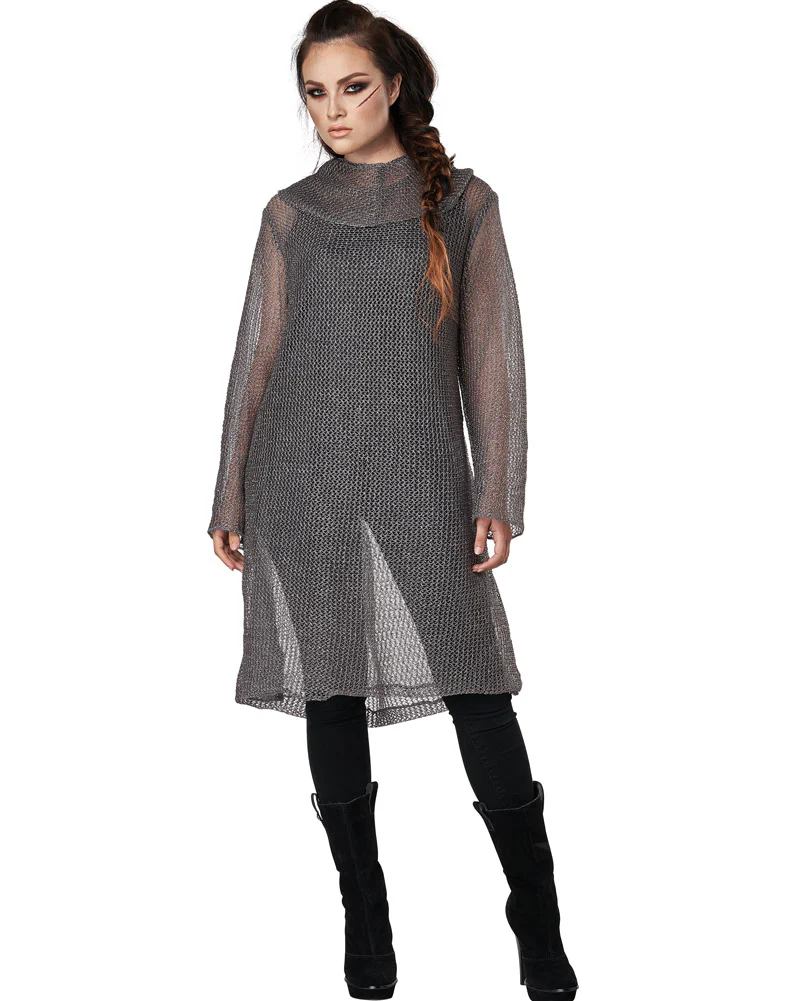 Metallic Knit Chainmail Tunic and Cowl Adult Costume - Image 3