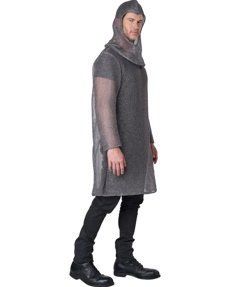 Metallic Knit Chainmail Tunic and Cowl Adult Costume - Image 4
